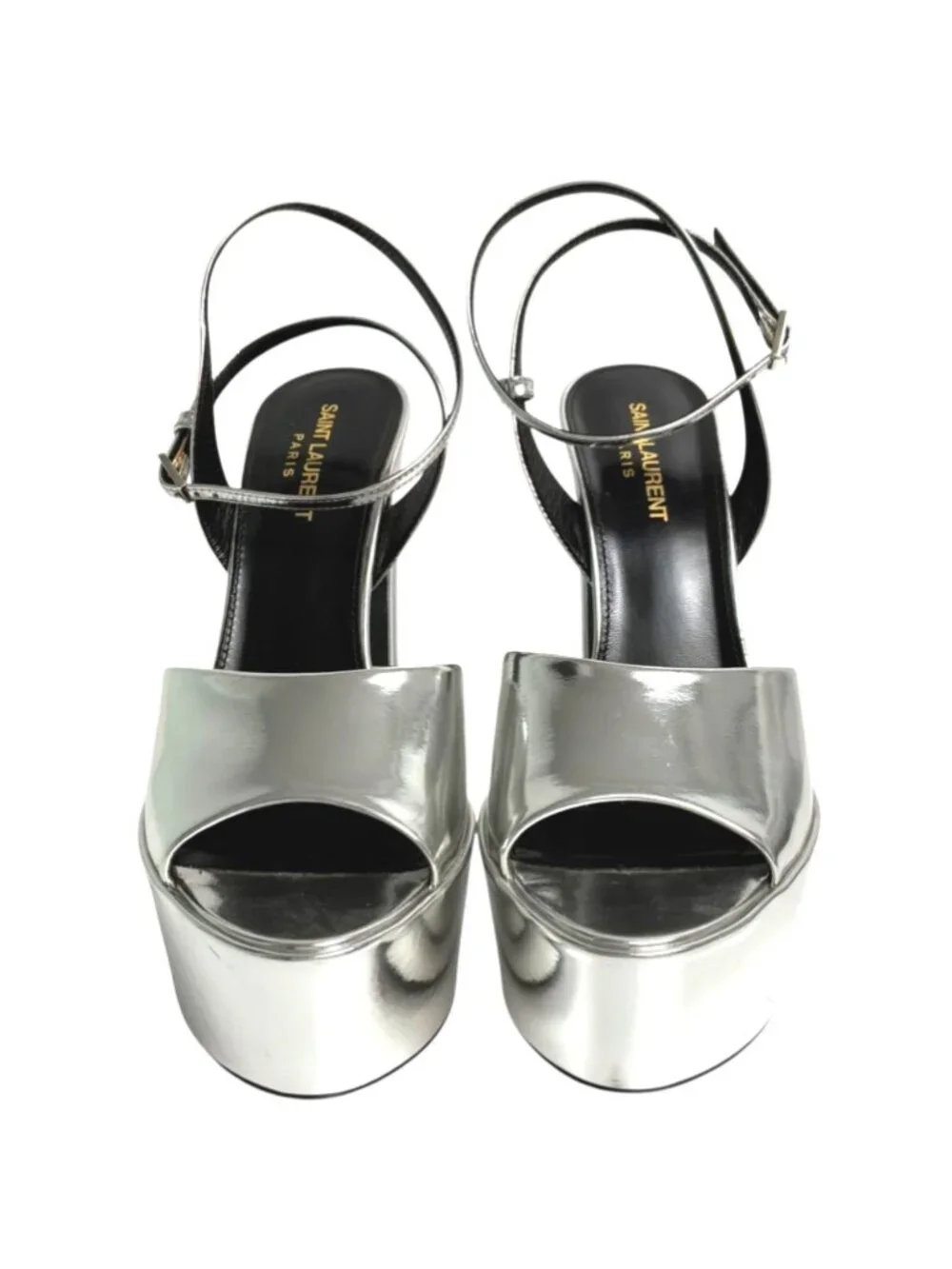 SAINT LAURENT Metallic Silver Leather "Jodie" Platform Open Toe Sandals sz 38.5 - Picture 5 of 10